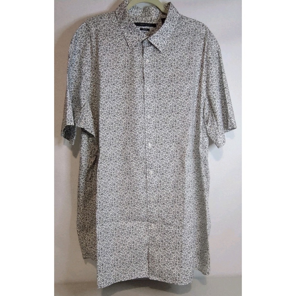 Perry Ellis Stretch Men's White & Black Paisley Floral Dress Shirt Size  2XLT
